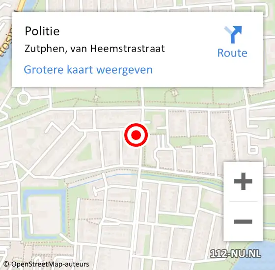 Locatie op kaart van de 112 melding: Politie Zutphen, van Heemstrastraat op 16 juni 2023 07:06
