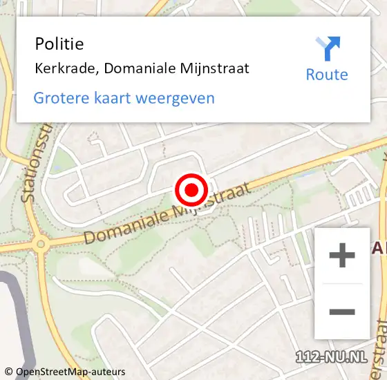 Locatie op kaart van de 112 melding: Politie Kerkrade, Domaniale Mijnstraat op 16 juni 2023 07:09