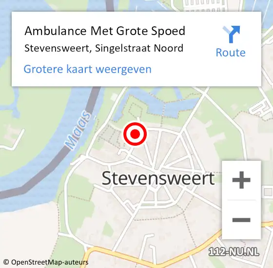 Locatie op kaart van de 112 melding: Ambulance Met Grote Spoed Naar Stevensweert, Singelstraat Noord op 16 juni 2023 07:33