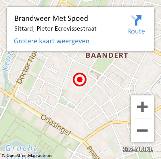 Locatie op kaart van de 112 melding: Brandweer Met Spoed Naar Sittard, Pieter Ecrevissestraat op 16 juni 2023 08:04