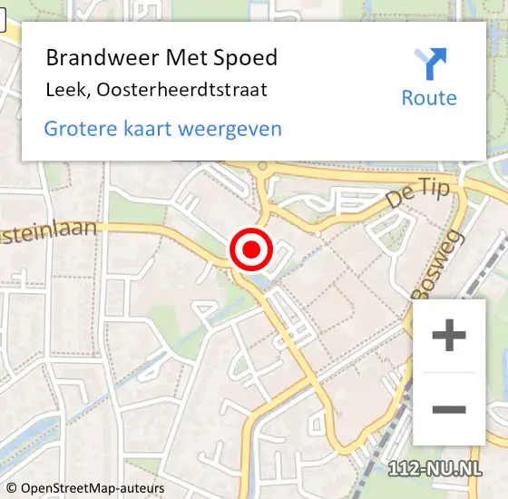 Locatie op kaart van de 112 melding: Brandweer Met Spoed Naar Leek, Oosterheerdtstraat op 16 juni 2023 08:35