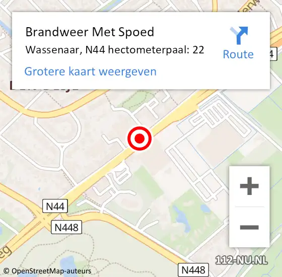 Locatie op kaart van de 112 melding: Brandweer Met Spoed Naar Wassenaar, N44 hectometerpaal: 22 op 16 juni 2023 08:54