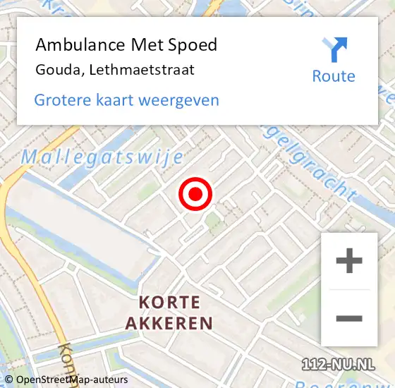 Locatie op kaart van de 112 melding: Ambulance Met Spoed Naar Gouda, Lethmaetstraat op 16 juni 2023 09:14