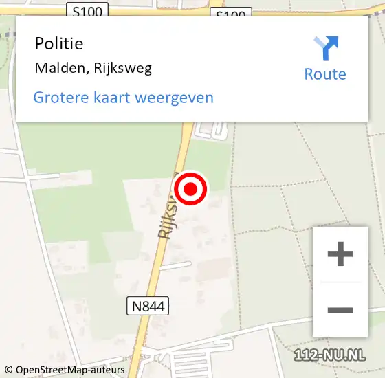 Locatie op kaart van de 112 melding: Politie Malden, Rijksweg op 16 juni 2023 09:20