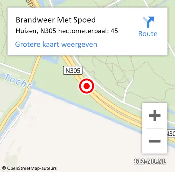 Locatie op kaart van de 112 melding: Brandweer Met Spoed Naar Huizen, N305 hectometerpaal: 45 op 16 juni 2023 09:32