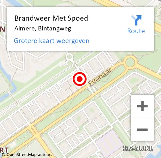 Locatie op kaart van de 112 melding: Brandweer Met Spoed Naar Almere, Bintangweg op 16 juni 2023 09:42