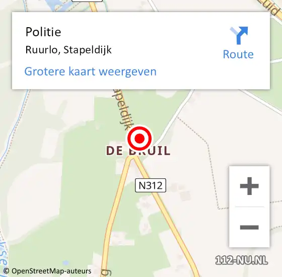 Locatie op kaart van de 112 melding: Politie Ruurlo, Stapeldijk op 16 juni 2023 09:44