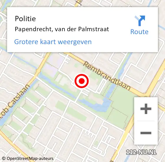 Locatie op kaart van de 112 melding: Politie Papendrecht, van der Palmstraat op 16 juni 2023 10:07