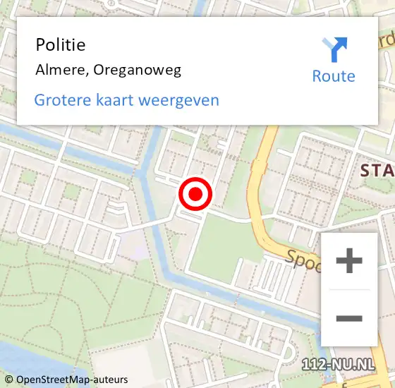 Locatie op kaart van de 112 melding: Politie Almere, Oreganoweg op 16 juni 2023 10:16