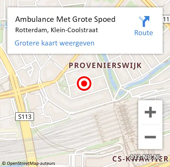Locatie op kaart van de 112 melding: Ambulance Met Grote Spoed Naar Rotterdam, Klein-Coolstraat op 16 juni 2023 10:26