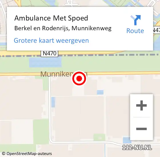 Locatie op kaart van de 112 melding: Ambulance Met Spoed Naar Berkel en Rodenrijs, Munnikenweg op 16 juni 2023 10:38