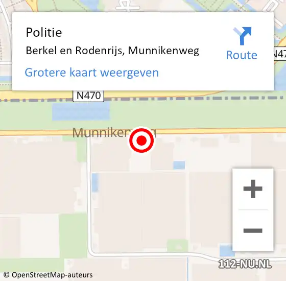 Locatie op kaart van de 112 melding: Politie Berkel en Rodenrijs, Munnikenweg op 16 juni 2023 10:39