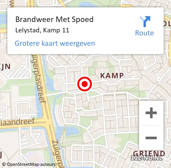 Locatie op kaart van de 112 melding: Brandweer Met Spoed Naar Lelystad, Kamp 11 op 16 juni 2023 11:05