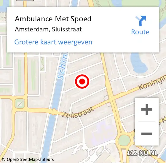 Locatie op kaart van de 112 melding: Ambulance Met Spoed Naar Amsterdam, Sluisstraat op 16 juni 2023 11:21