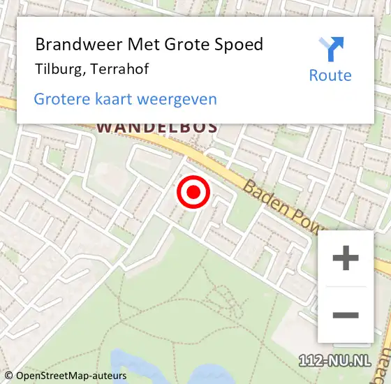 Locatie op kaart van de 112 melding: Brandweer Met Grote Spoed Naar Tilburg, Terrahof op 16 juni 2023 11:34