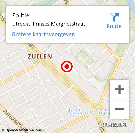 Locatie op kaart van de 112 melding: Politie Utrecht, Prinses Margrietstraat op 16 juni 2023 11:34