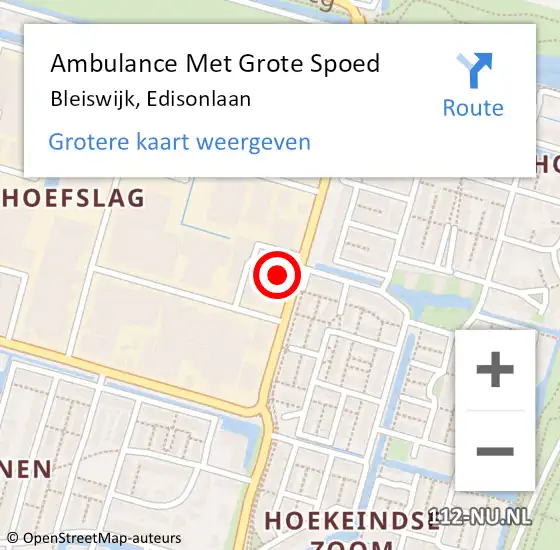 Locatie op kaart van de 112 melding: Ambulance Met Grote Spoed Naar Bleiswijk, Edisonlaan op 16 juni 2023 11:38