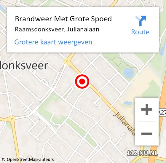 Locatie op kaart van de 112 melding: Brandweer Met Grote Spoed Naar Raamsdonksveer, Julianalaan op 16 juni 2023 11:46