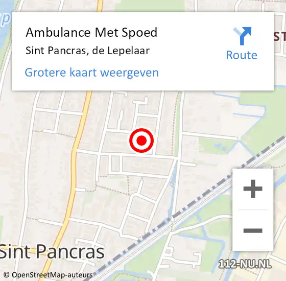 Locatie op kaart van de 112 melding: Ambulance Met Spoed Naar Sint Pancras, de Lepelaar op 16 juni 2023 11:49