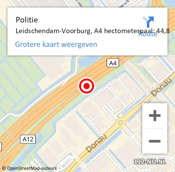 Locatie op kaart van de 112 melding: Politie Leidschendam-Voorburg, A4 hectometerpaal: 44,8 op 16 juni 2023 11:51