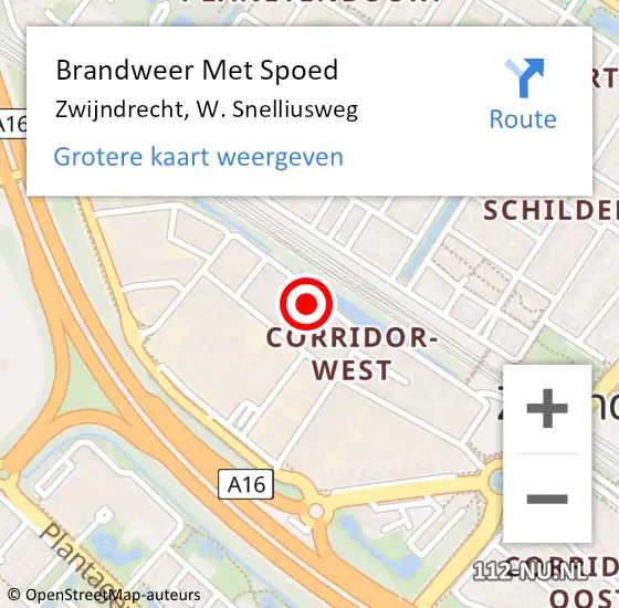 Locatie op kaart van de 112 melding: Brandweer Met Spoed Naar Zwijndrecht, W. Snelliusweg op 16 juni 2023 12:00