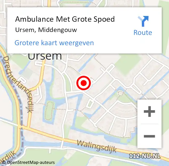 Locatie op kaart van de 112 melding: Ambulance Met Grote Spoed Naar Ursem, Middengouw op 16 juni 2023 12:02