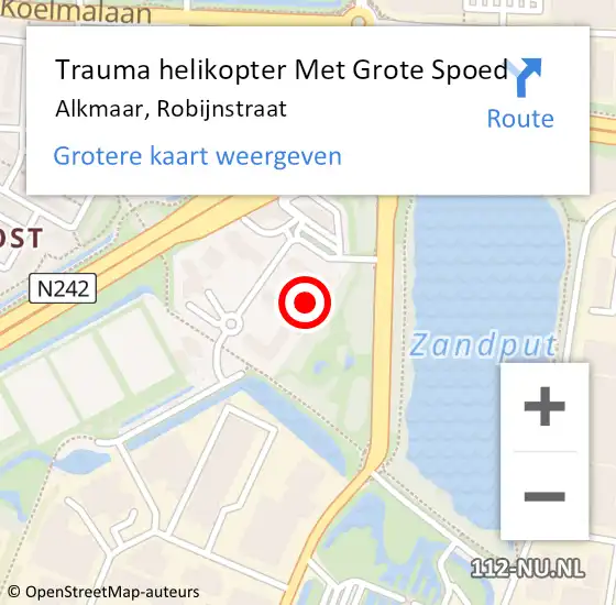 Locatie op kaart van de 112 melding: Trauma helikopter Met Grote Spoed Naar Alkmaar, Robijnstraat op 16 juni 2023 12:35