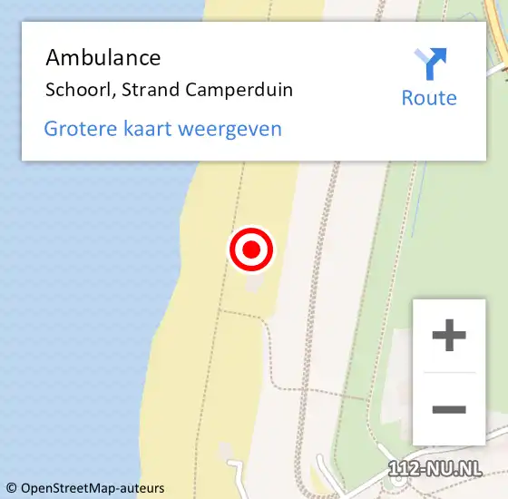 Locatie op kaart van de 112 melding: Ambulance Schoorl, Strand Camperduin op 16 juni 2023 12:38