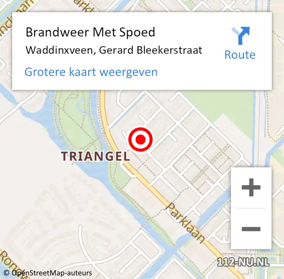Locatie op kaart van de 112 melding: Brandweer Met Spoed Naar Waddinxveen, Gerard Bleekerstraat op 16 juni 2023 13:00