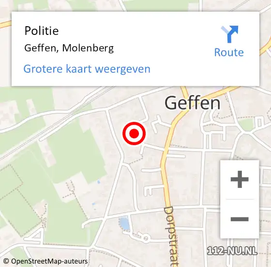 Locatie op kaart van de 112 melding: Politie Geffen, Molenberg op 16 juni 2023 13:03