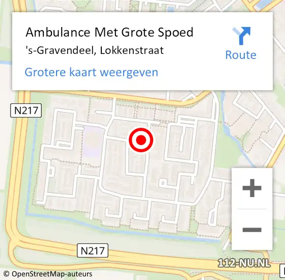 Locatie op kaart van de 112 melding: Ambulance Met Grote Spoed Naar 's-Gravendeel, Lokkenstraat op 16 juni 2023 13:04