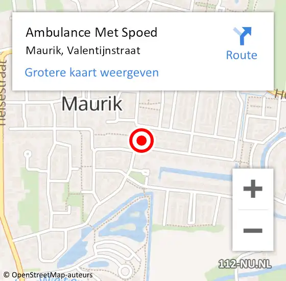 Locatie op kaart van de 112 melding: Ambulance Met Spoed Naar Maurik, Valentijnstraat op 29 augustus 2014 09:10