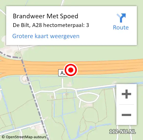 Locatie op kaart van de 112 melding: Brandweer Met Spoed Naar De Bilt, A28 hectometerpaal: 3 op 16 juni 2023 13:20