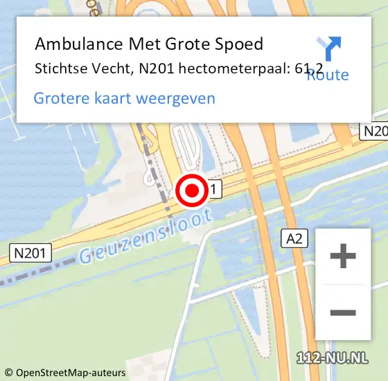 Locatie op kaart van de 112 melding: Ambulance Met Grote Spoed Naar Stichtse Vecht, N201 hectometerpaal: 61,2 op 16 juni 2023 13:20