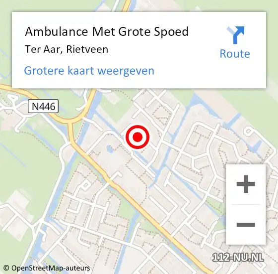 Locatie op kaart van de 112 melding: Ambulance Met Grote Spoed Naar Ter Aar, Rietveen op 16 juni 2023 13:34