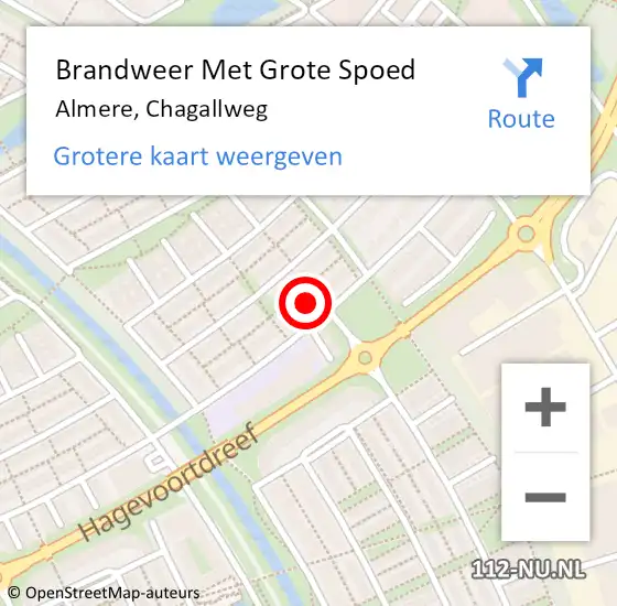 Locatie op kaart van de 112 melding: Brandweer Met Grote Spoed Naar Almere, Chagallweg op 16 juni 2023 14:05