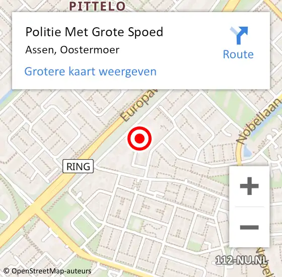 Locatie op kaart van de 112 melding: Politie Met Grote Spoed Naar Assen, Oostermoer op 16 juni 2023 14:06