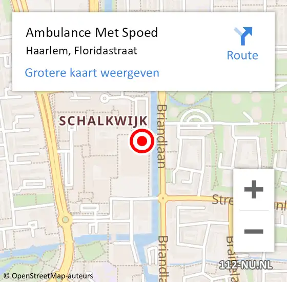 Locatie op kaart van de 112 melding: Ambulance Met Spoed Naar Haarlem, Floridastraat op 16 juni 2023 14:07
