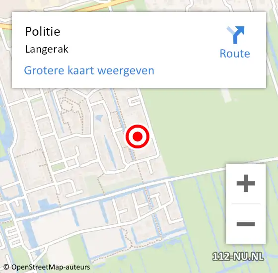 Locatie op kaart van de 112 melding: Politie Langerak op 16 juni 2023 14:51