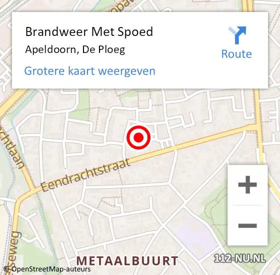 Locatie op kaart van de 112 melding: Brandweer Met Spoed Naar Apeldoorn, De Ploeg op 16 juni 2023 15:02