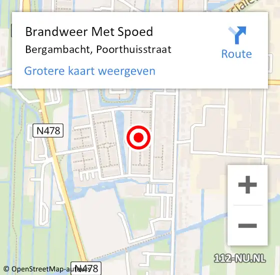 Locatie op kaart van de 112 melding: Brandweer Met Spoed Naar Bergambacht, Poorthuisstraat op 16 juni 2023 15:07