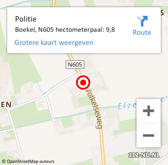 Locatie op kaart van de 112 melding: Politie Boekel, N605 hectometerpaal: 9,8 op 16 juni 2023 15:25