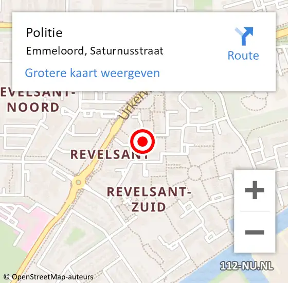 Locatie op kaart van de 112 melding: Politie Emmeloord, Saturnusstraat op 16 juni 2023 15:43