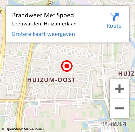 Locatie op kaart van de 112 melding: Brandweer Met Spoed Naar Leeuwarden, Huizumerlaan op 16 juni 2023 15:46