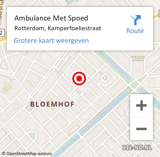 Locatie op kaart van de 112 melding: Ambulance Met Spoed Naar Rotterdam, Kamperfoeliestraat op 16 juni 2023 15:46
