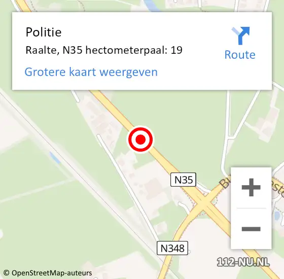 Locatie op kaart van de 112 melding: Politie Raalte, N35 hectometerpaal: 19 op 16 juni 2023 16:05