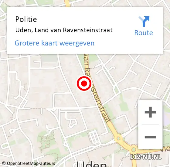 Locatie op kaart van de 112 melding: Politie Uden, Land van Ravensteinstraat op 16 juni 2023 16:08