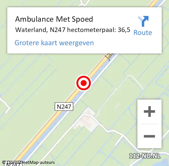 Locatie op kaart van de 112 melding: Ambulance Met Spoed Naar Waterland, N247 hectometerpaal: 36,5 op 16 juni 2023 16:11