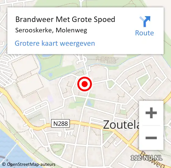 Locatie op kaart van de 112 melding: Brandweer Met Grote Spoed Naar Serooskerke, Molenweg op 16 juni 2023 16:29