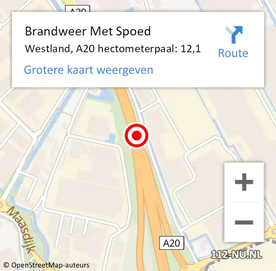 Locatie op kaart van de 112 melding: Brandweer Met Spoed Naar Westland, A20 hectometerpaal: 12,1 op 16 juni 2023 16:30